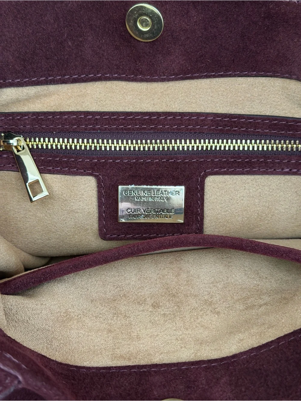 Elegant Italian Boutique Suede Tote Bag in Deep Burgundy